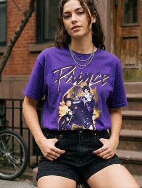 The Prince Estate Prince Men's Large Motorcycle Purple Rain Tee
